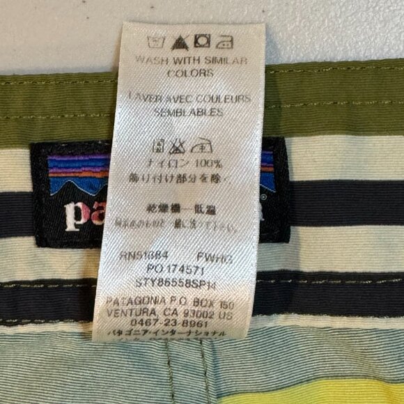 Patagonia Green Striped Wavefarer Board‎ Shorts Swim Trunks Bermudas Men's 35x9 - Picture 6 of 8